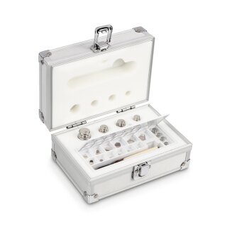 Gewichtssatz OIML-Klasse F1, Nennwert 1 mg - 50 g, Knopf, Edelstahl poliert, im Aluminiumetui