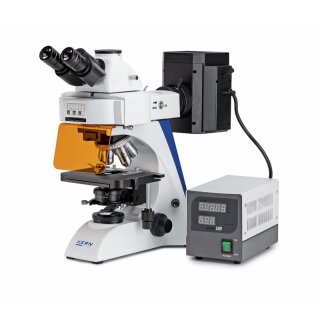 Fluoreszenzmikroskop OBN 148, Trinokular, 4 x / 10 x / 20 x / 40 x / 100 x, 100W Halogen (Auflicht, Durchlicht)
